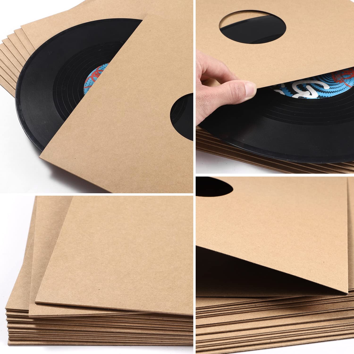 Facmogu 10PCS 12in Vinyl Record LP Jackets, Cardboard Vinyl Record Covers with Kraft Finish, Album Covers (350gsm) Record Jackets, Blank Album Jackets for Vinyl Record Inner & Outer Sleeves (Brown)
