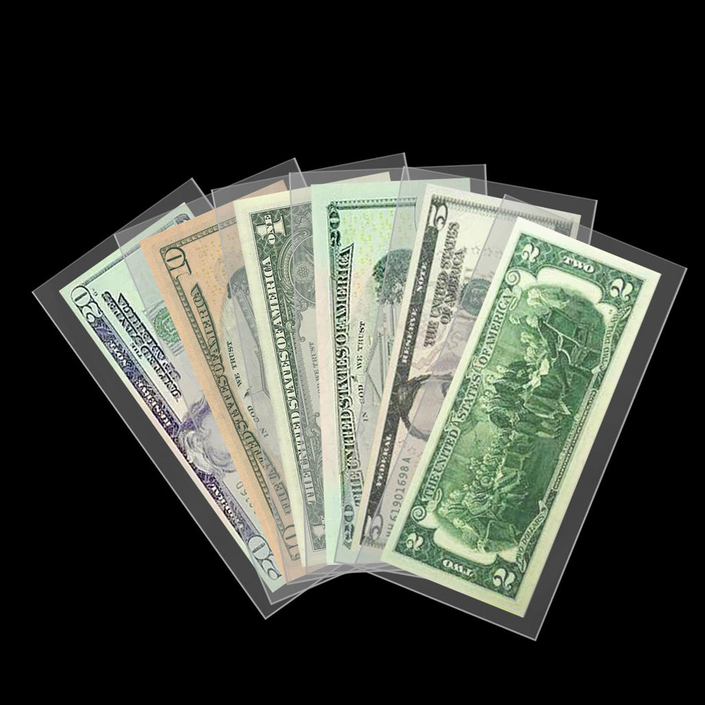 APACALI 500 Pieces Dollar Bill Sleeves with 5 Case for Collectors, Plastic Dollar Bill Holder Currency Sleeves Money Collection Sleeves Bank Note Sleeves for Collector Storager