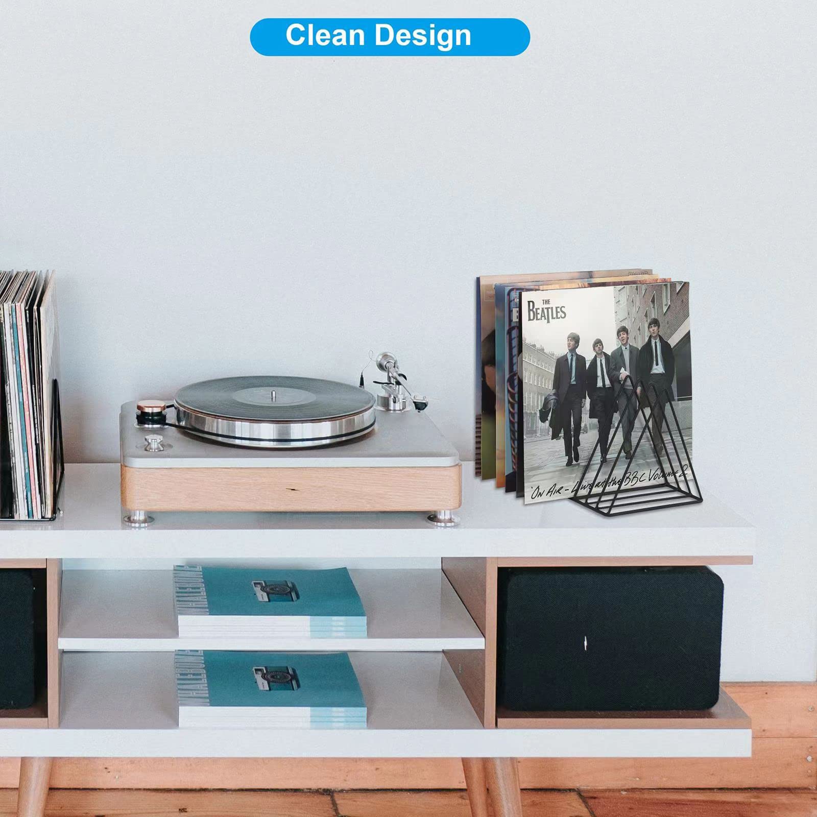 EASEPRES Vinyl Record Holder Storage, Black Metal Magazine Book Album Display Rack, Stylish Triangle Desktop File Sorter Organizer for Home Office