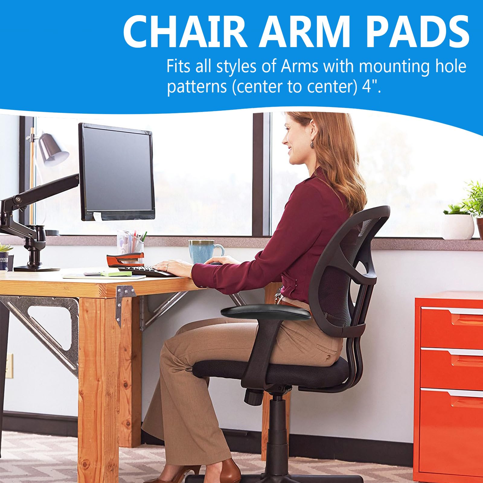 Dpwrrot Office Chair Replacement Armrest Arm Pads Caps Fit Univeral Desk Chair Arms 4" Mounting Hole with Mounting Hole Patterns Screws (1 Pair) Black