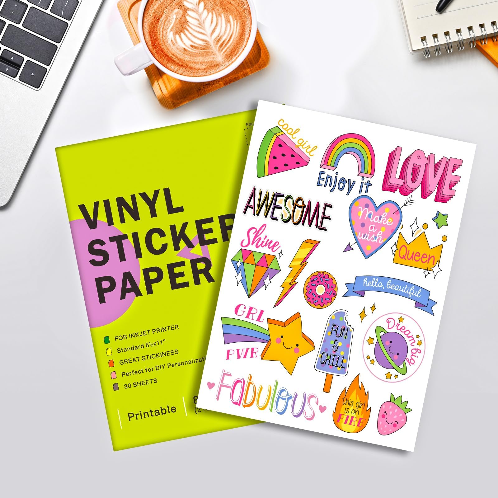 Ruibytree Printable Clear Vinyl Sticker Paper for Inkjet Printers, 30 Sheets Transparent Paper of 8.5x11 DIY Personalized Self-Adhesive Paper that is Tear Resistant, Waterproof Labels, Easy to Cut