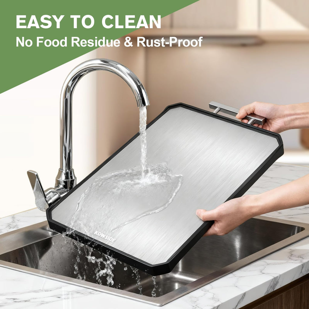 Titanium Cutting Board - Double Sided Non-Toxic Cutting Boards for Kitchen, Pure Titanium & Wheat Straw PP Food Grade Metal Cutting Board, Non-Stick Durable and Easy to Clean 16" x 11"