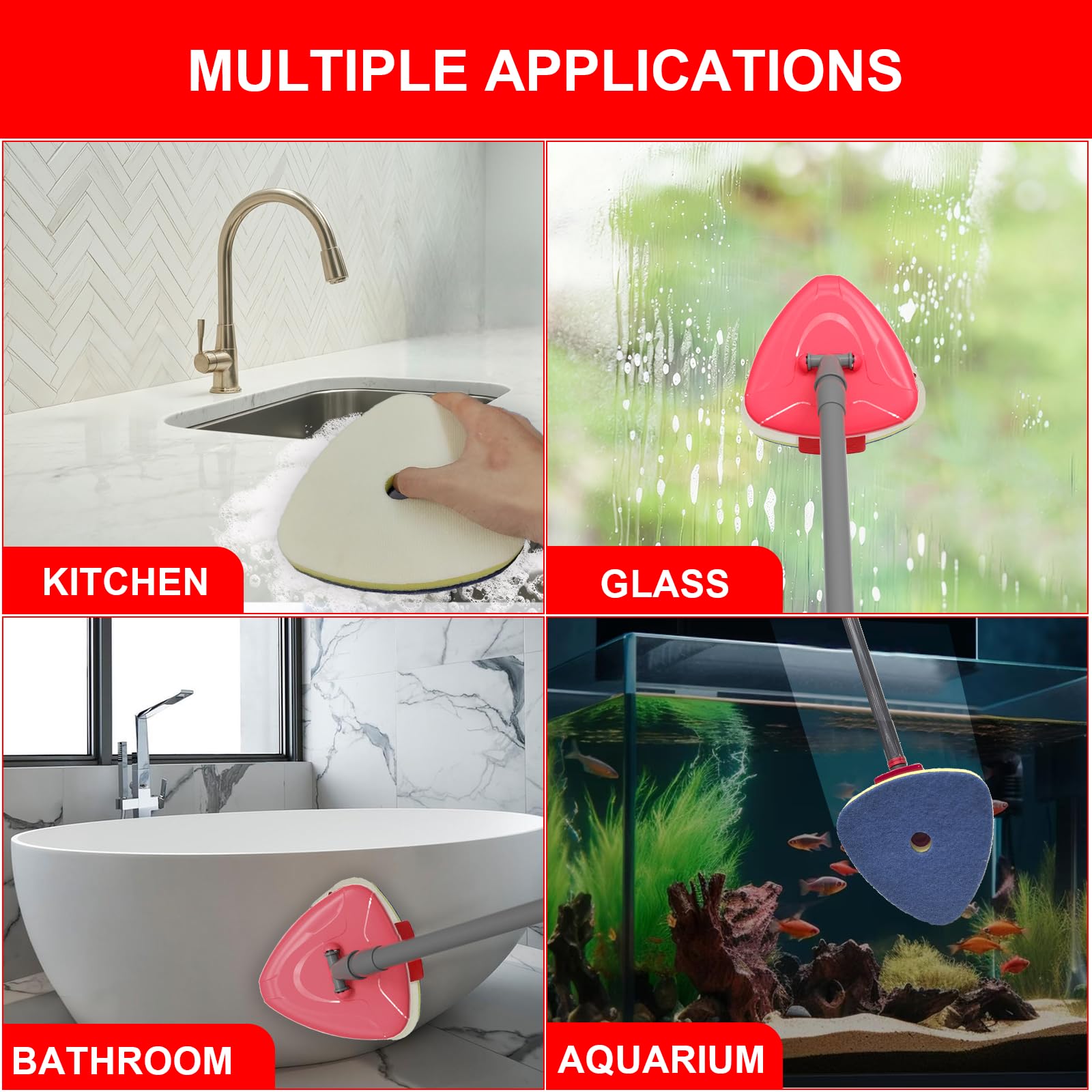 Spin Mop Head Refill for Vileda EasyWring 1 Tank, 2 Magic Scrubber Sponge Brushes Head Replacement with 1 Base and 1 Connector for Bathroom, Kitchen, Glass and Various Hard Surfaces