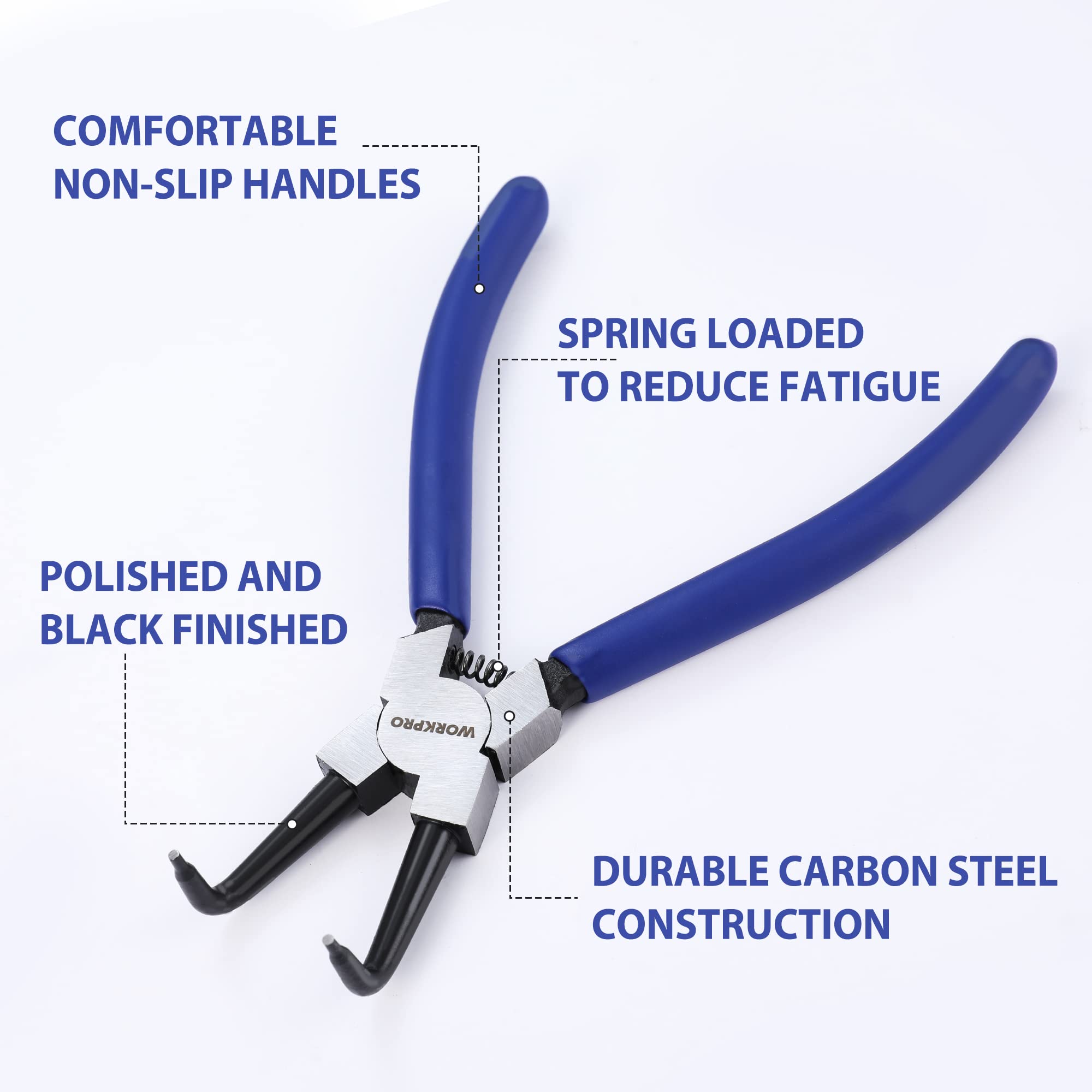 WORKPRO 4-Piece Snap Ring Pliers Set, 7-Inch Internal and External Circlip Pliers Kit with Straight and Bent Jaw, for Ring Remover Retaining, Storage Pouch Included
