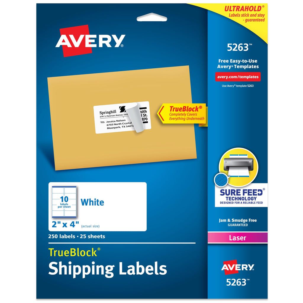 TrueBlock Shipping Labels with Sure Feed, Laser, 2" x