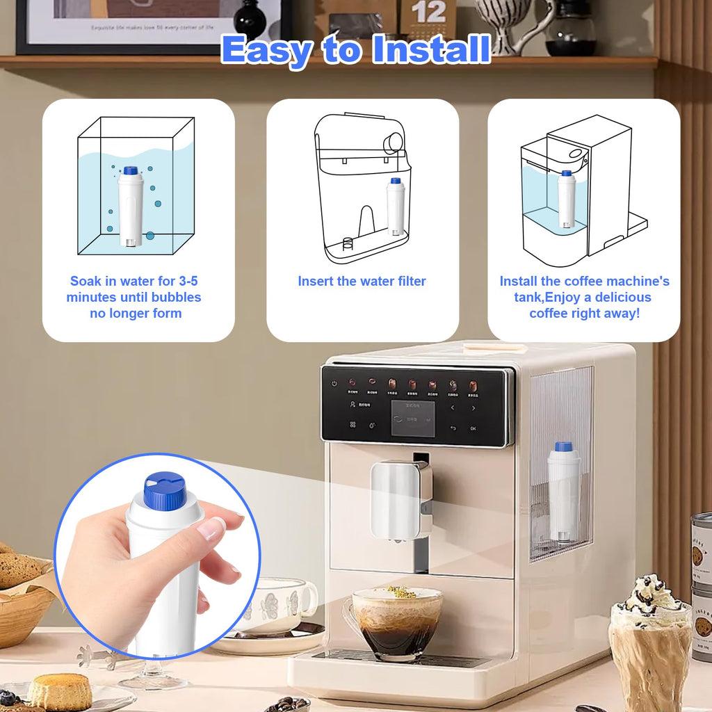 BREAUILL Replacement Water Filter Compatible with DeLonghi DLSC002, 4 Pack Water Filter Compatible with DeLonghi ECAM, ECAM, ETAM, EC, BCO, BC Series Coffee Maker, Soften Water