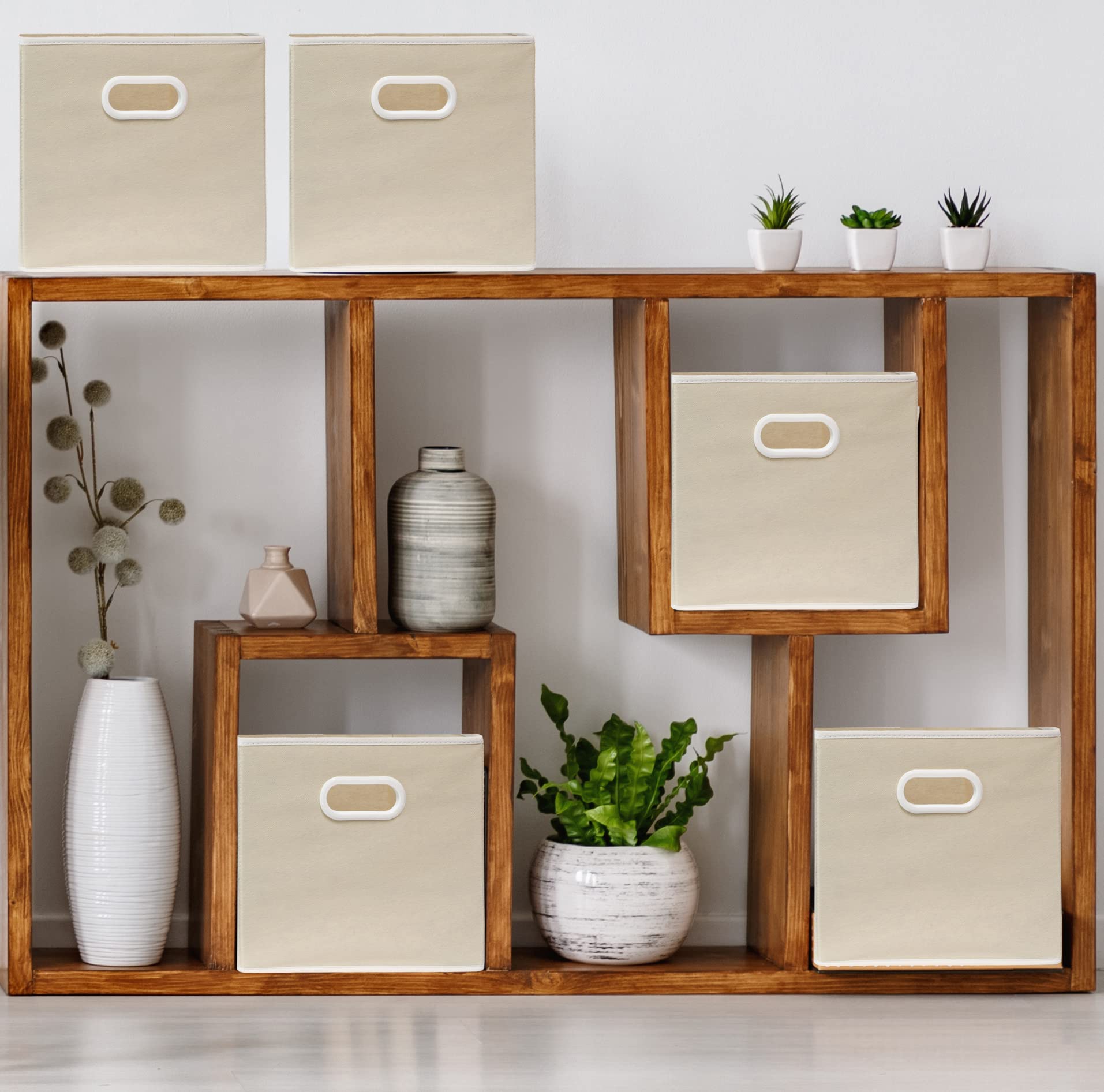 Simple Houseware 11 Inch Foldable Cube Storage Bin with Handle, 6 Pack, Beige