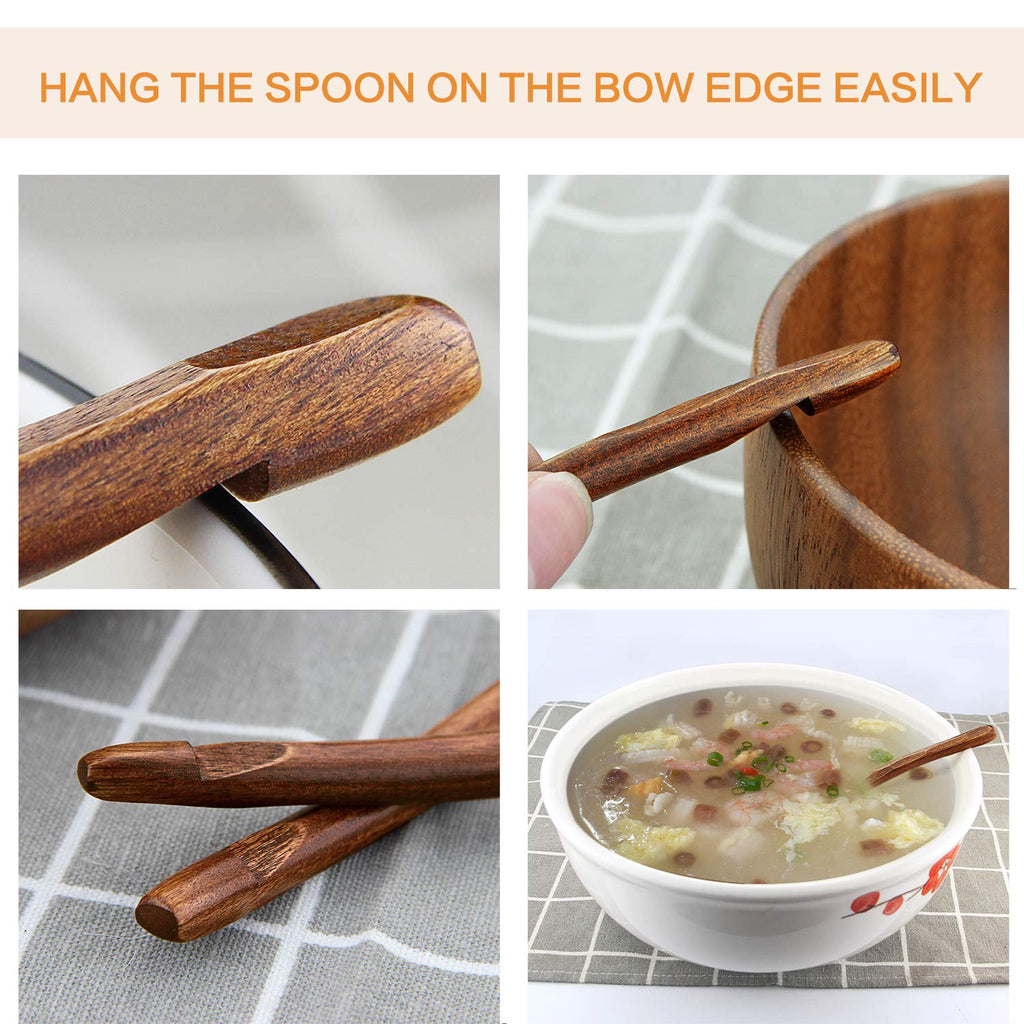AOOSY Soup Spoons, 6 Pieces 7.84 inches Japanese Ramen Spoons Round Nanmu Wood Long Handle Rice Dessert Cooking Tasting Dinner Table Spoon for Kitchen Restaurant