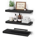 upsimples 16.5" L Black Wooden Floating Shelves with Invisible Brackets, Wall Mounted Modern Wood Shelves Set of 3, for Bathroom Bedroom
