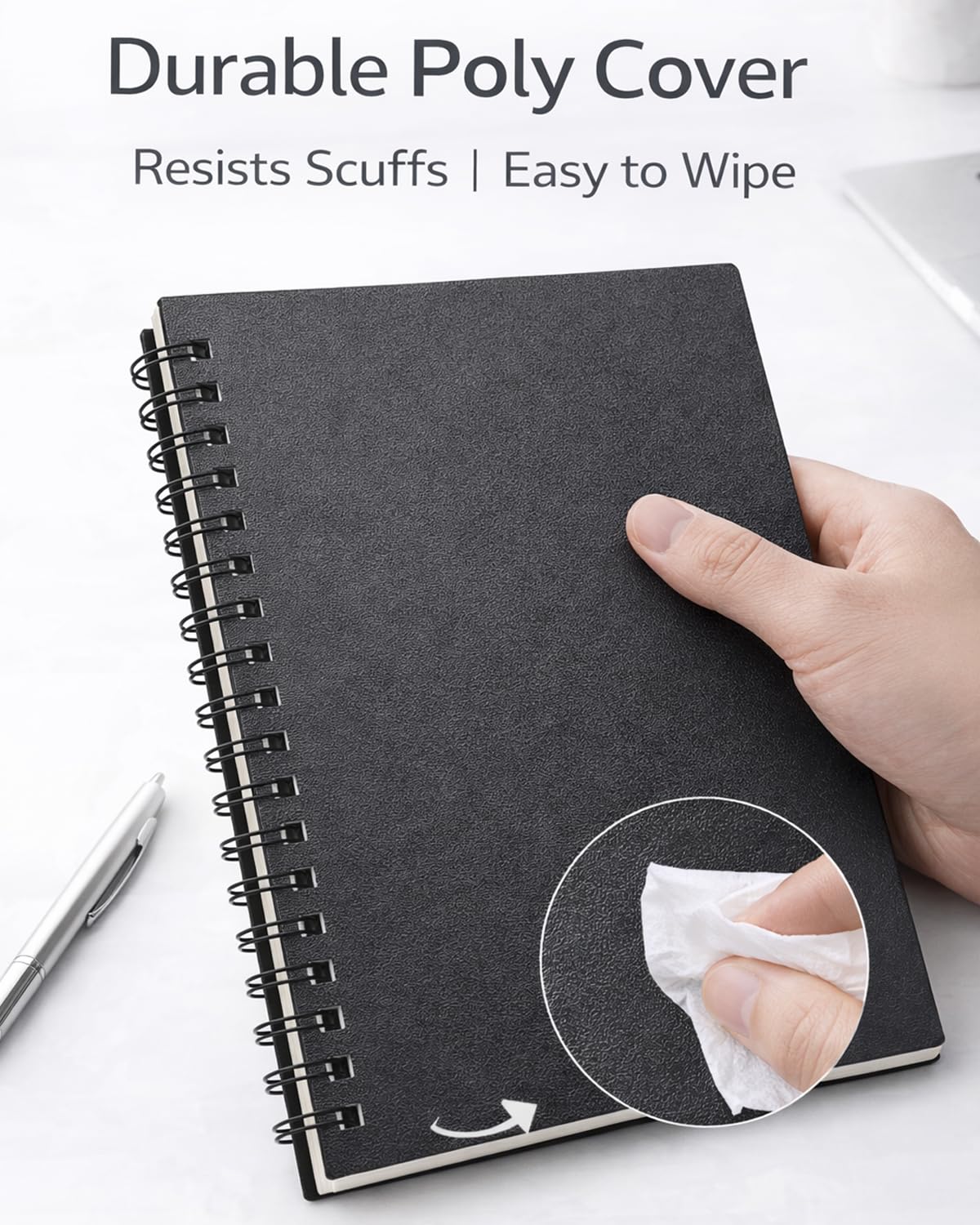 A5 Spiral Notebooks, 6-Pack, College Ruled 7mm Lined Paper, 160 Pages (80 Sheets) Each, Durable Poly Cover, Lay-Flat 180° – Notebooks for School & Work, Subject & Project Notes (Black)