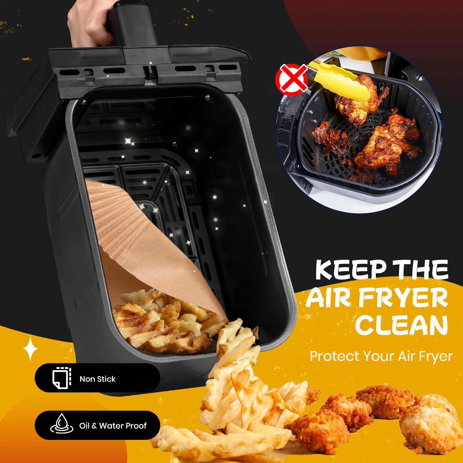 300PCS Air Fryer Liners for Ninja Dual, Non-Stick Oil Resistant Waterproof Food Grade Air Fryer Disposable Parchment Paper Liner Rectangle for Ninja DZ201, DZ401 and Other Dual Zone 2-Basket Air Fryer