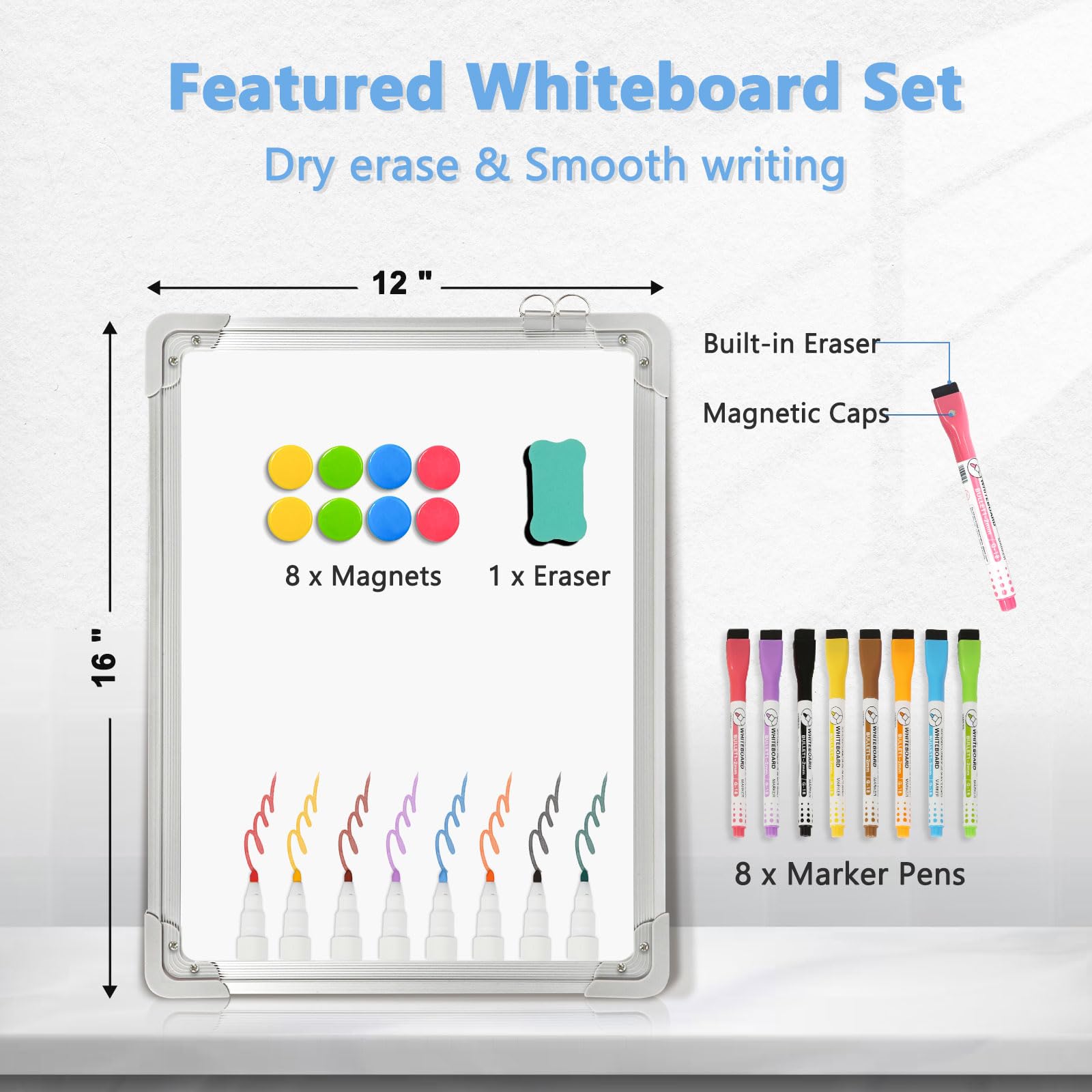 AMUSIGHT Whiteboard Calendar Dry Erase Calendar for Wall, 16" x 12" Small Magnetic Dry Erase Board Hanging Double-Sided, Calendar Whiteboard for Drawing, Kitchen, Planning, Memo, School, Home, Office