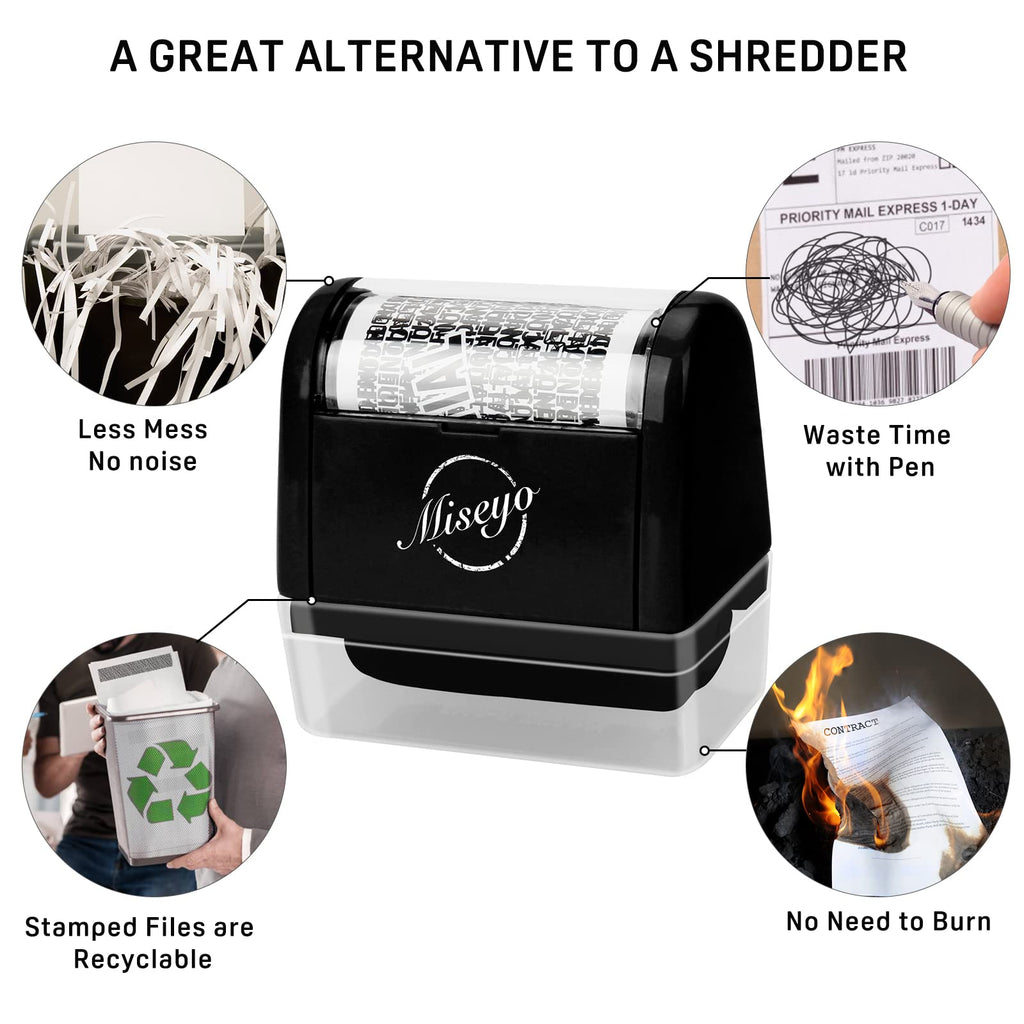 Miseyo Identity Theft Protection Roller Stamp Set - Black (6 Refill Ink Incleded)