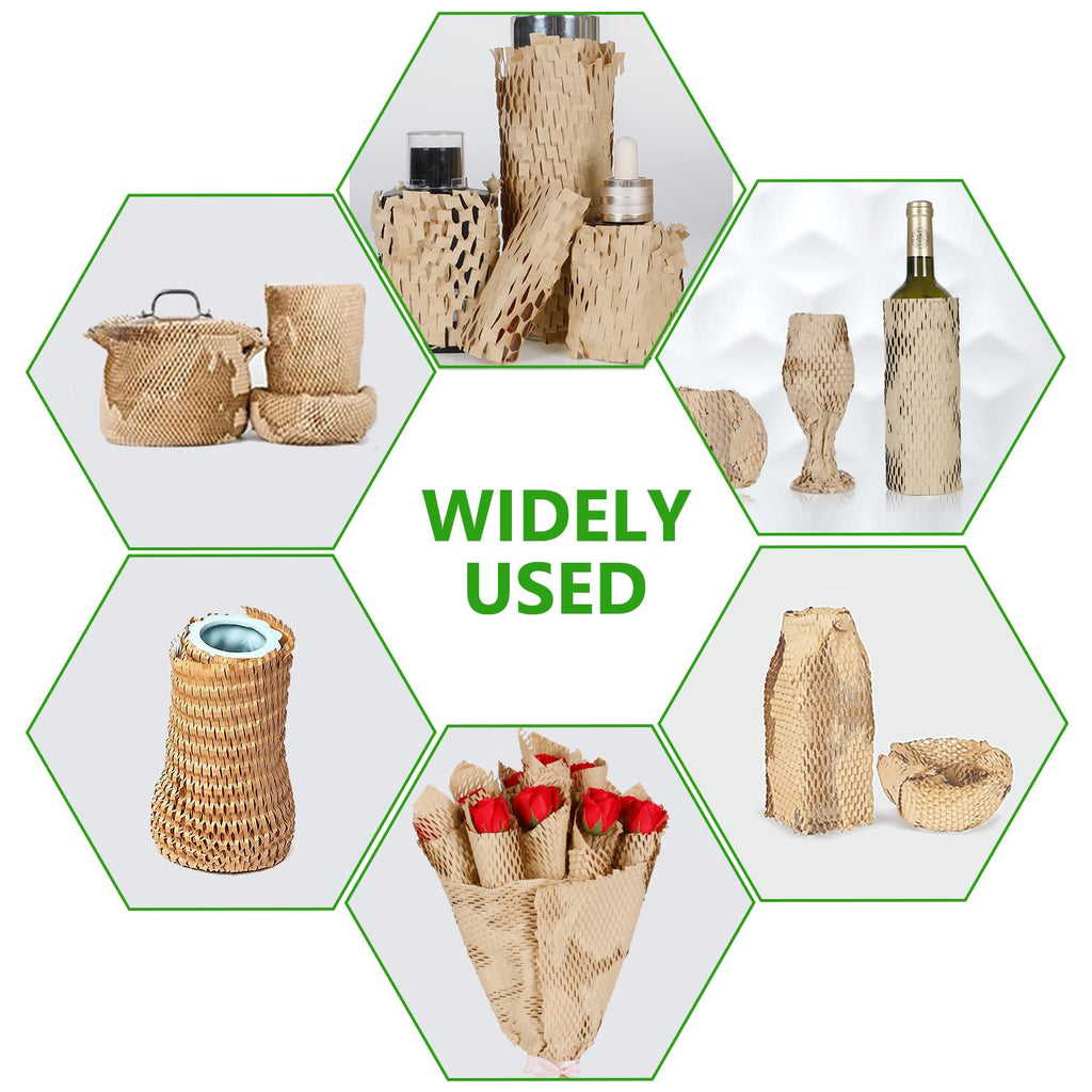 Honeycomb Packing Paper Wrap 12"x200' Recycled Bubble Cushioning Wrap Eco Friendly Moving Supplies for Shipping, Packaging & Gifts - Protective Wrap for Fragile Items with 20 Fragile Sticker Labels