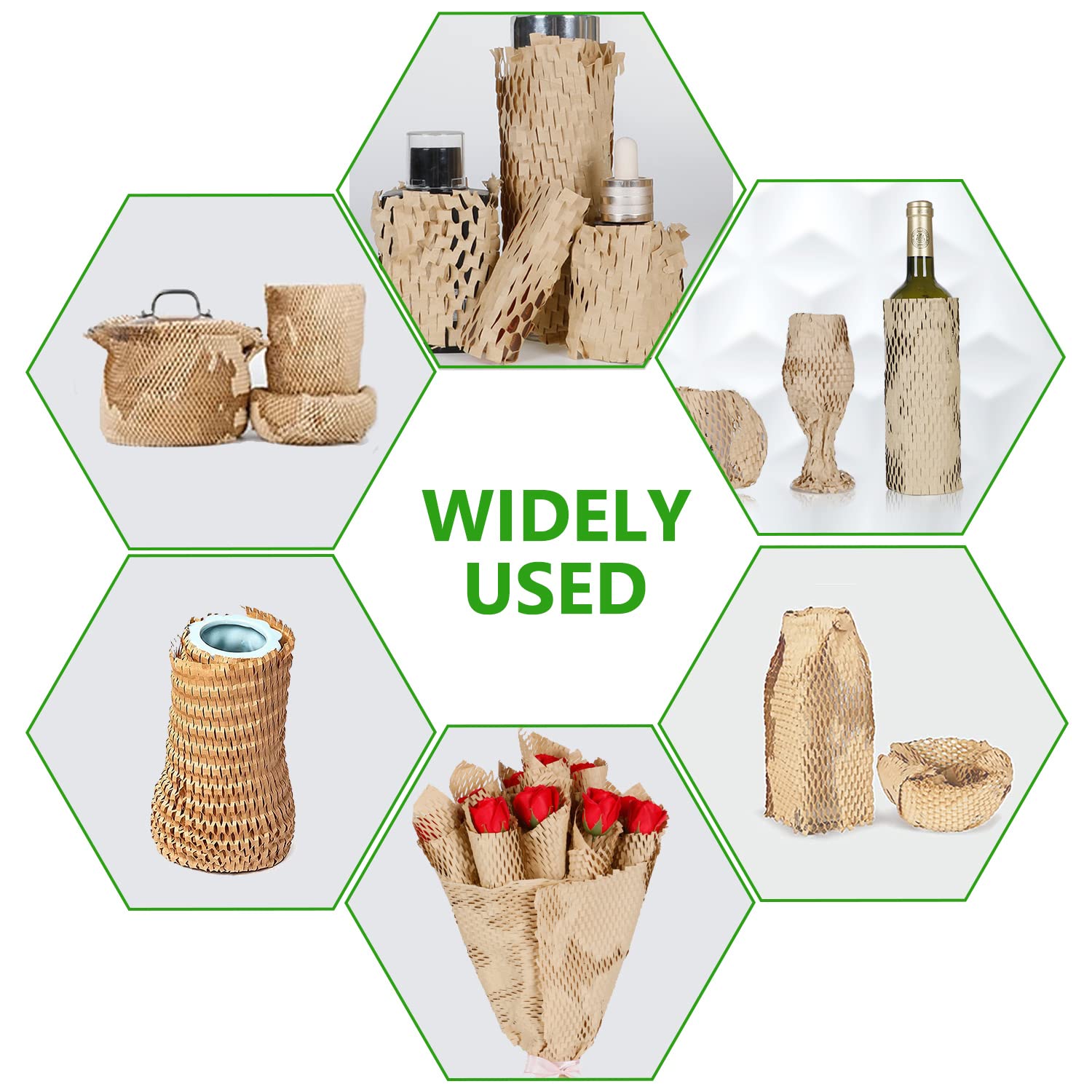 Honeycomb Packing Paper Wrap 12"x200' Recycled Bubble Cushioning Wrap Eco Friendly Moving Supplies for Shipping, Packaging & Gifts - Protective Wrap for Fragile Items with 20 Fragile Sticker Labels