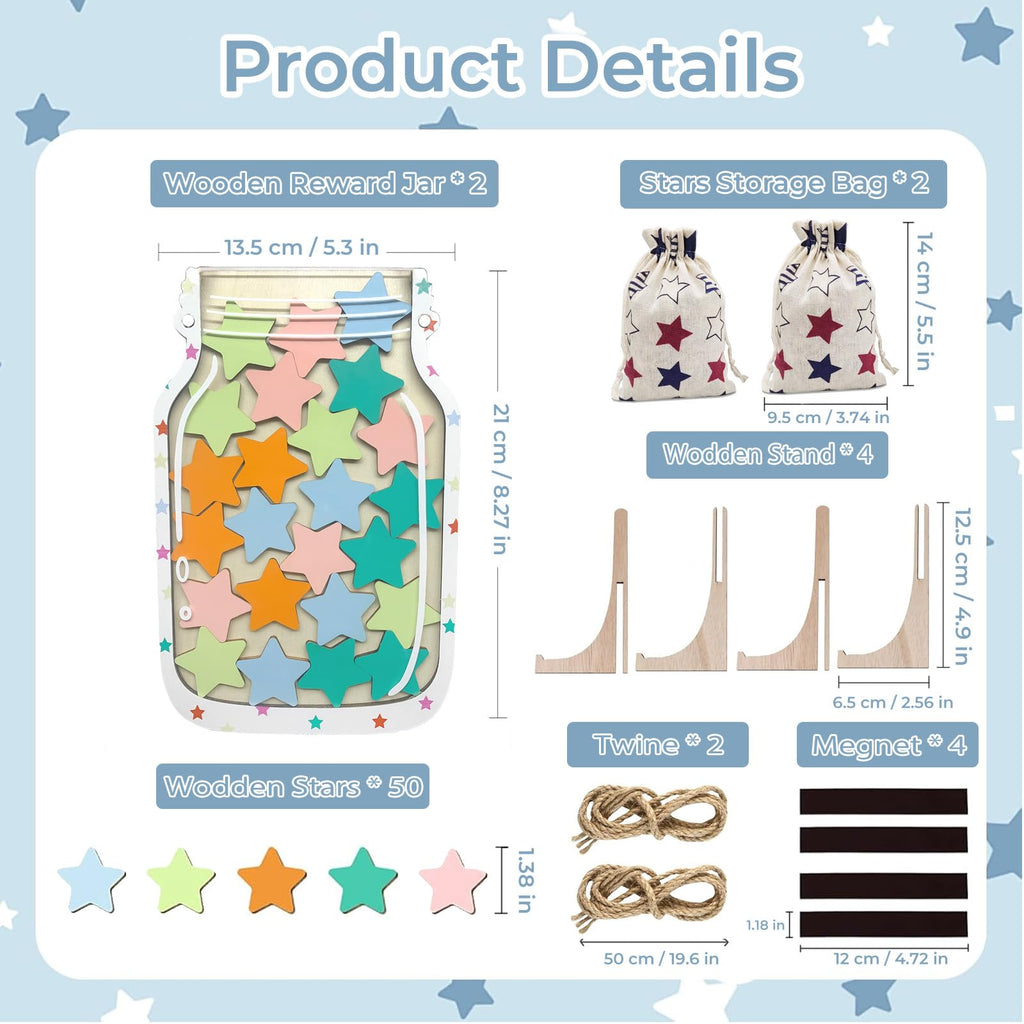 Rolzchoy 2 Pack Star Reward Jar Set, Magnetic Reward Jar for Classroom Reward System, Toddlers Potty Home Training Reward, Kids Incentive Behavior Management for Boys Girls