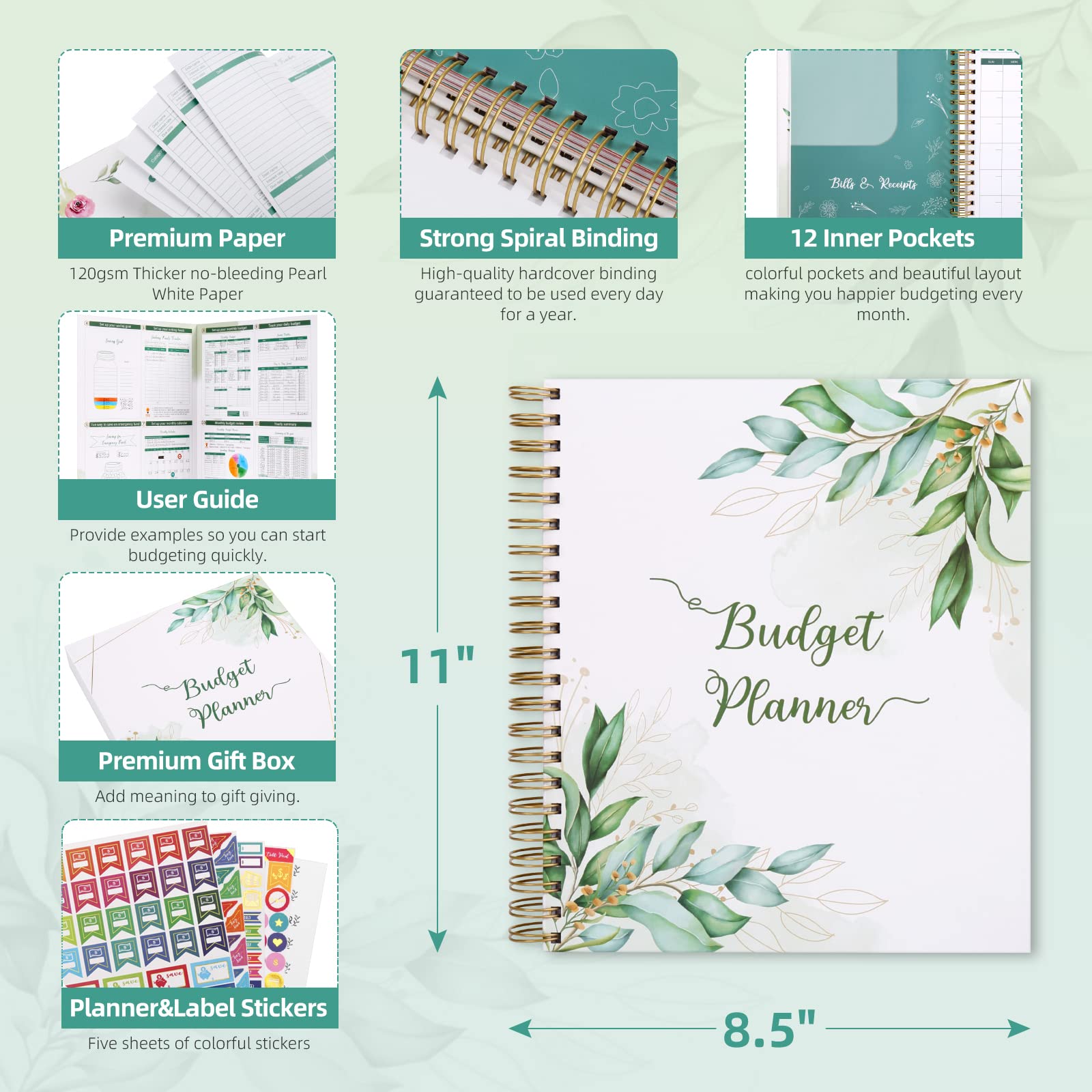 SOLIGT 8.5 x 11 inches Large Budget Planner and Monthly Bill Organizer – Premium Hardcover Budget Book with 12 Pockets – Monthly Budget Planner for Savings, Debt, Expense Tracking – Budget Tracker with Stickers