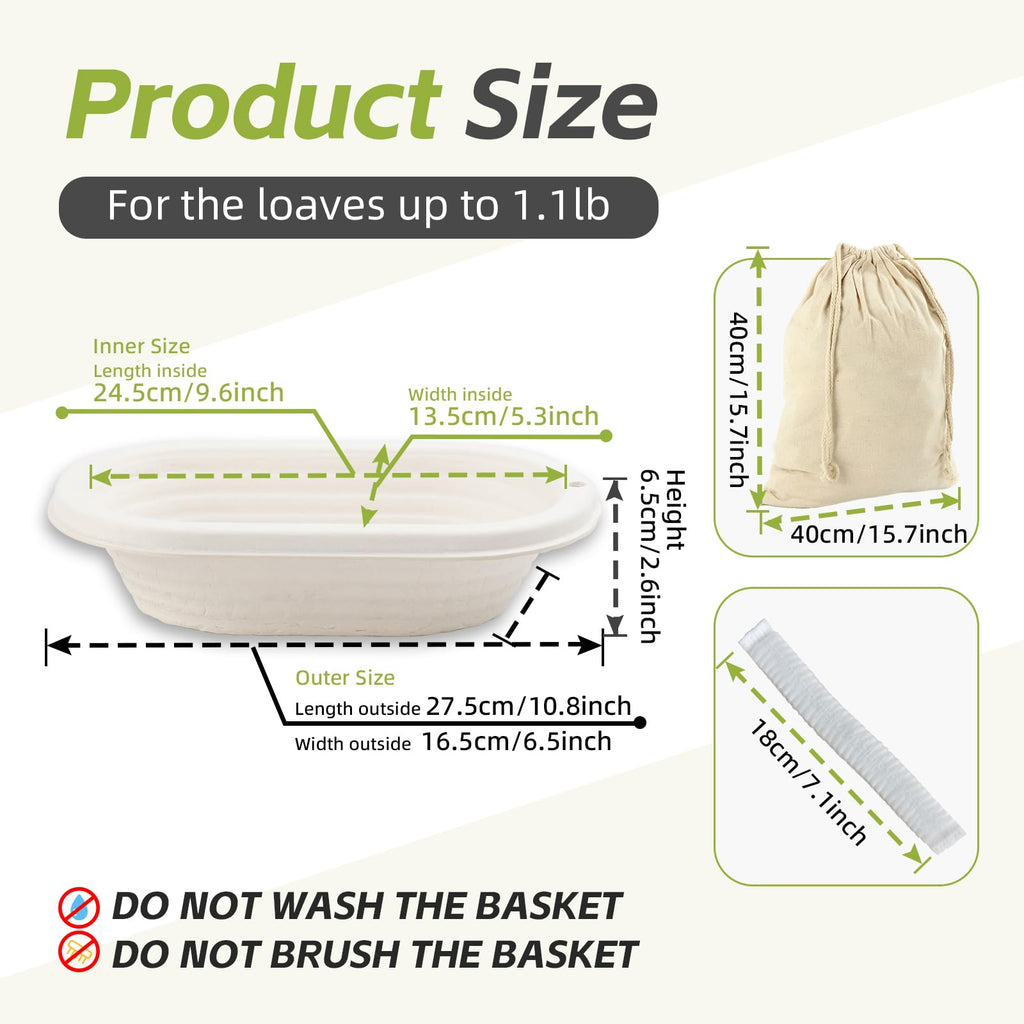 Pulp Banneton Bread Proofing Basket 11 inch Oval Bread Basket Sourdough Bread Baking Supplies Brotform Set 6 with Storage Bag 30pcs Dispoable Liners for Professional Homemade Bread