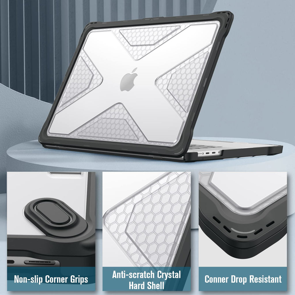 Fintie Case for MacBook Pro 16 Inch Case 2026-2021 A3403 A3186 A2991 A2780 A2485 - Heavy Duty Rugged Hard Shell Cover with TPU Bumper for MacBook Pro 16" M5/M4/M3/M2/M1 Pro/Max Chip, Clear