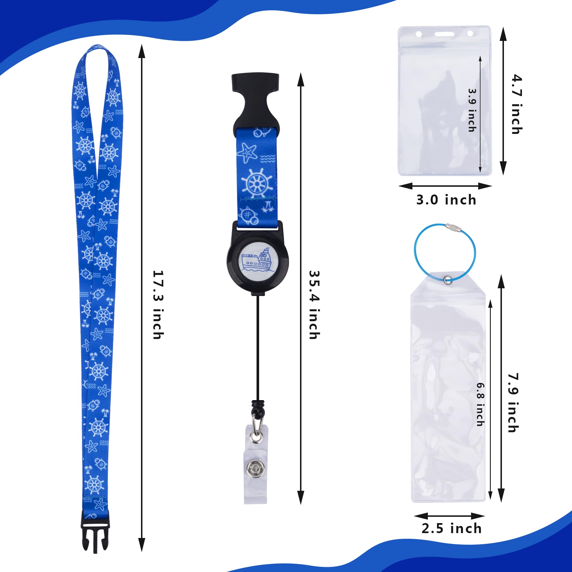 SWATOM Cruise Lanyards 9PCS Retractable for Ship Cards, Royal Caribbean & Celebrity 2024 & 2025 Waterproof Luggage Tag Holders Set with Detachable Badge Holder for ID Cards