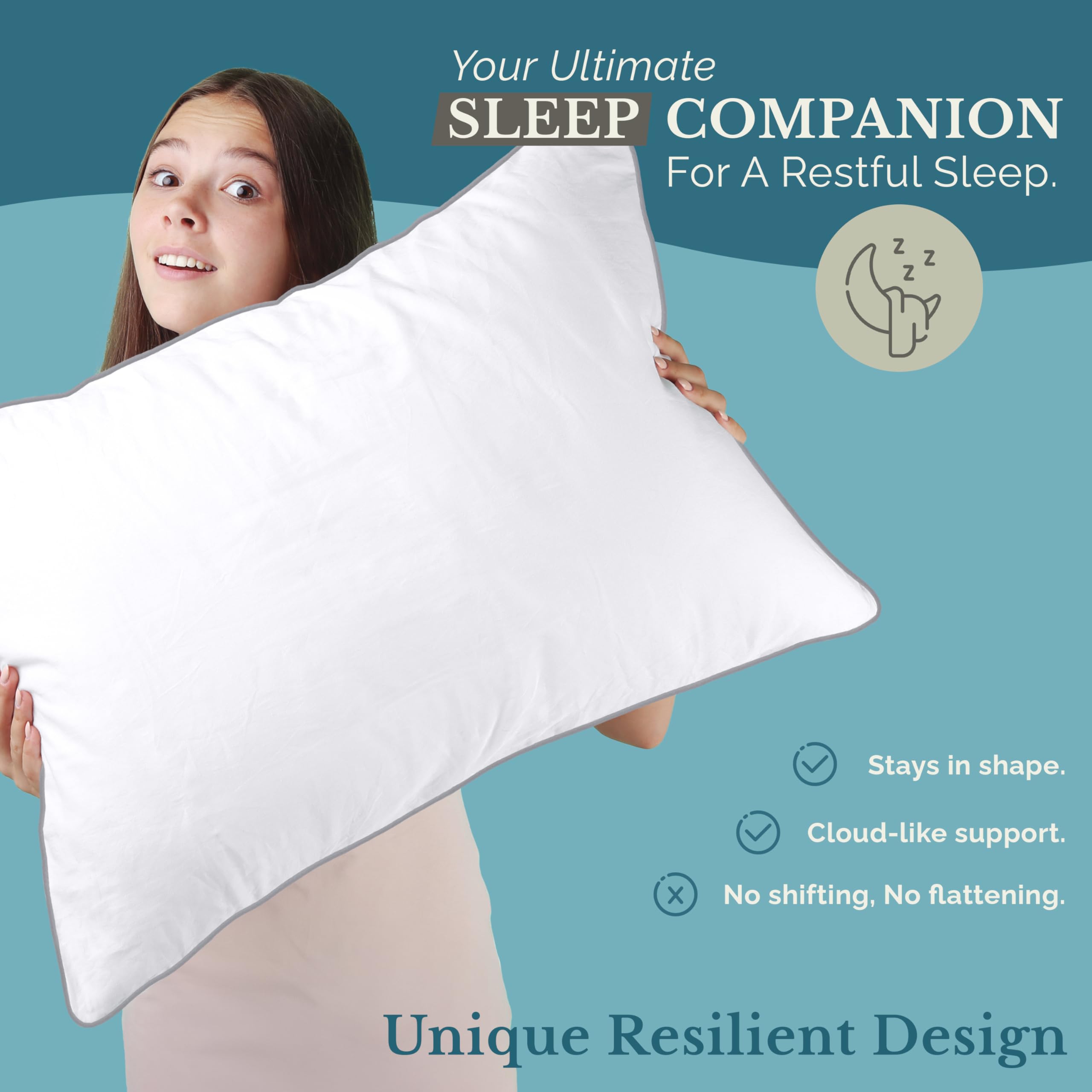 Casa Platino Down Alternative Bed Pillows 2 Pack Queen Size (20x30) - Soft & Supportive Hotel Quality Sleeping Pillows for Side & Back Sleepers