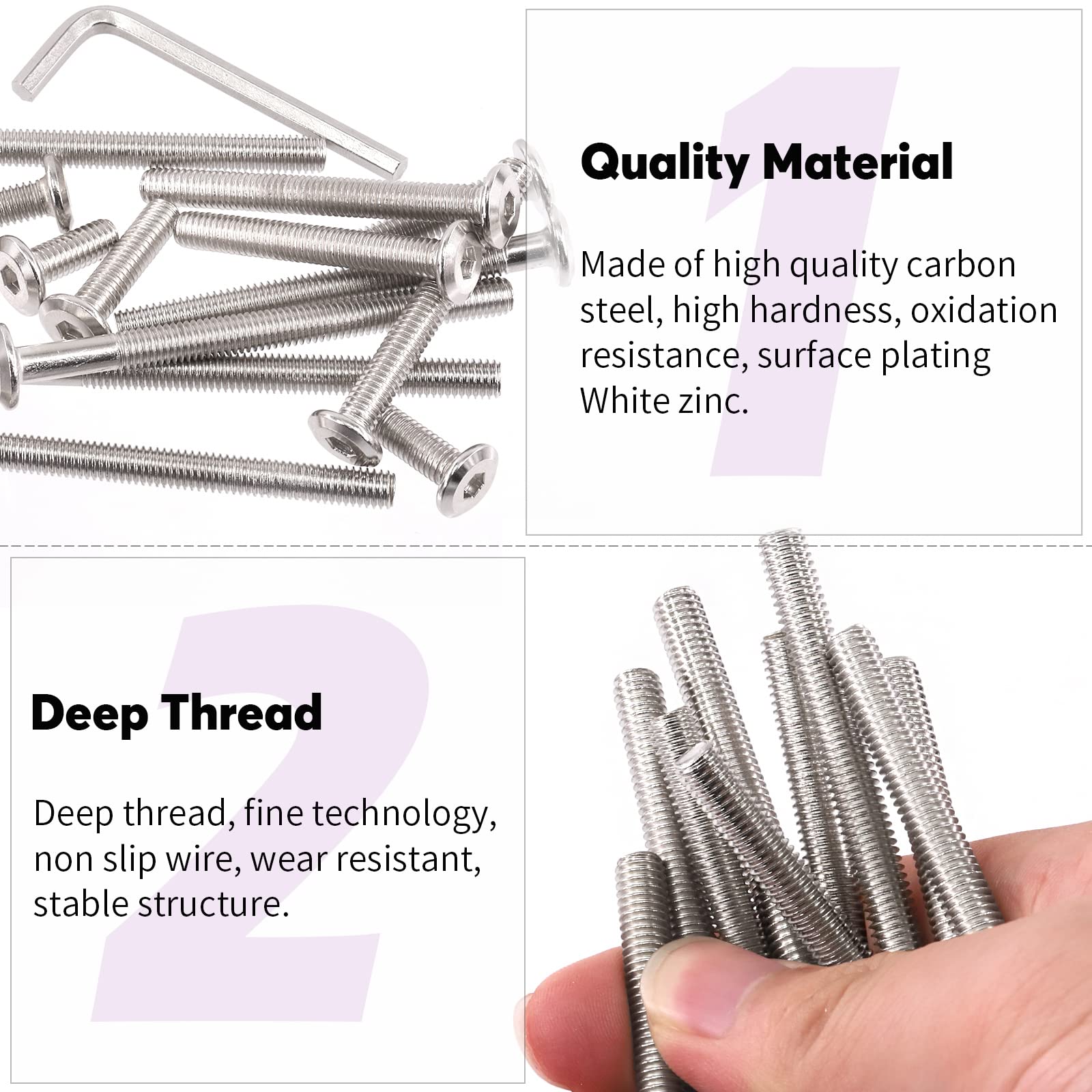 Swpeet 120Pcs M6x16mm/20mm/25mm/30mm/35mm Nickel Plated Sliver Hex Drive Socket Cap Bolts Barrel Nuts Kit with 1Pcs Allen Wrench, Screw Post Fit for Furniture Countsunk Belt Leather Binding Bolts