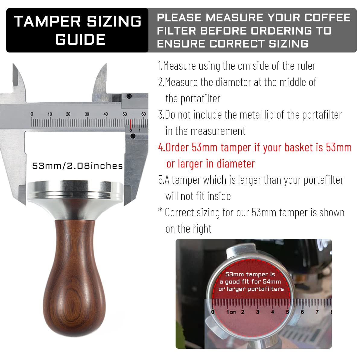 Coffee Tamper Espresso Press with Tamper Mat 304 Stainless Steel Flat Base Wooden Handle for Coffee Grounds Barista Espresso Machines Accessory (53MM)