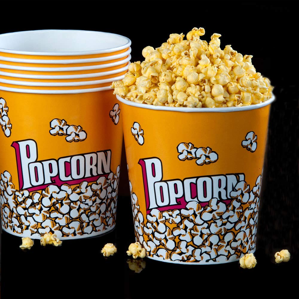 Novelty Place Retro Style Plastic Popcorn Containers for Movie Night - 7" Tall x 7" Top Diameter (6 Pack)