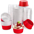 DEAYOU 100 Pieces Aluminum Foil Baking Cups with Lids, 5oz Disposable Ramekins Muffin Cups, 3" Cupcake Foil Liners Tart Pie Tin Pan Holder for Pudding, Souffle, Party, Wedding, Red Color
