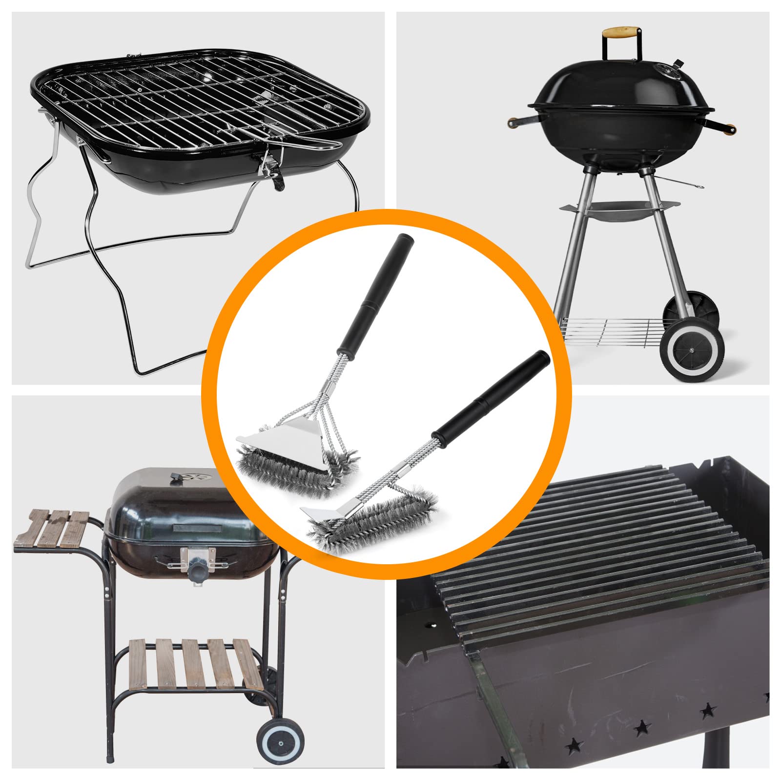 BBQ Grill Brushes, 2 Packs BBQ Brush Cleaner for Grill, Stainless Steel BBQ Cleaning Brush with Scraper, BBQ Brush Bristle Free Suitable for Gas, Charcoal, Infrared & Barbecue Grill