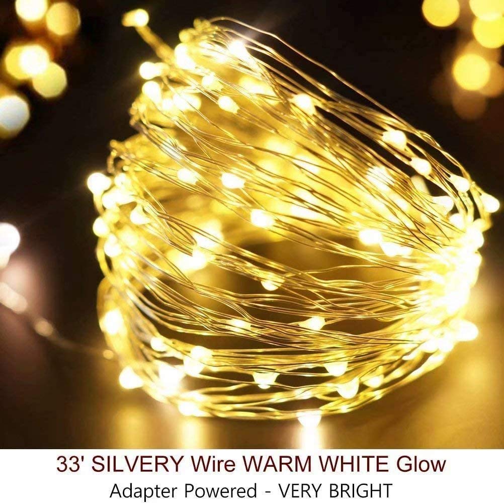 EShing Plug in Fairy Lights with Adapter Remote Timer, 8 Modes 33ft 100 LED Dimmable String Lights, Waterproof Firefly Starry Lights Twinkle Lights for Indoor Outdoor Decor (Warm White)