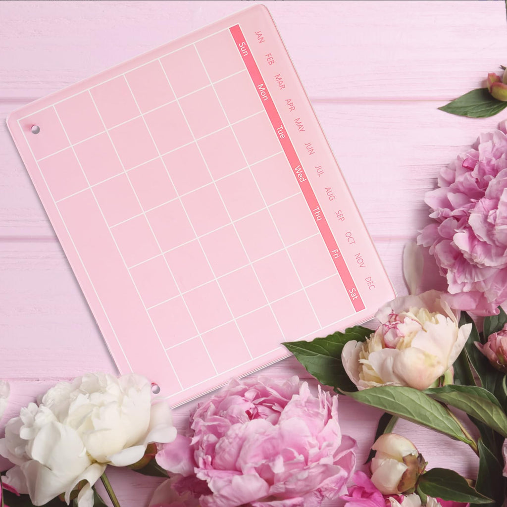 Marribol Calendar Dry Erase Board,30cmx25cm,Acrylic Desk Calendar with Stand,Dry Erase Calendar for Desk,Pink Dry Erase Board for Home Office School