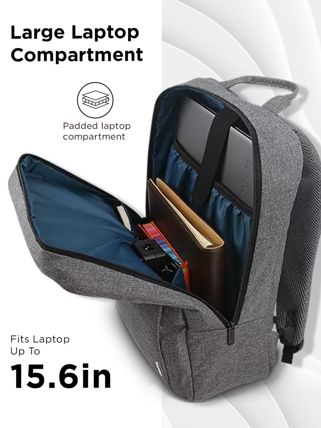 Lenovo Casual Laptop Backpack B210-15.6 inch - Padded Laptop/Tablet Compartment - Durable and Water-Repellent Fabric - Lightweight - Grey