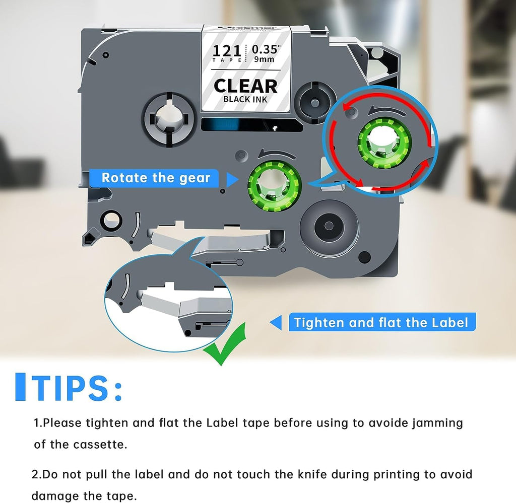 Unismar Compatible for Brother TZe-121 TZe121 TZ121 9mm Label Tape for PT-D200 PT-D210 PT-D600 PT-D400 PT-H100 PT-H110 PT-1280 Label Maker, 3/8 inch x 26.2 feet, Black on Clear, 5-Pack