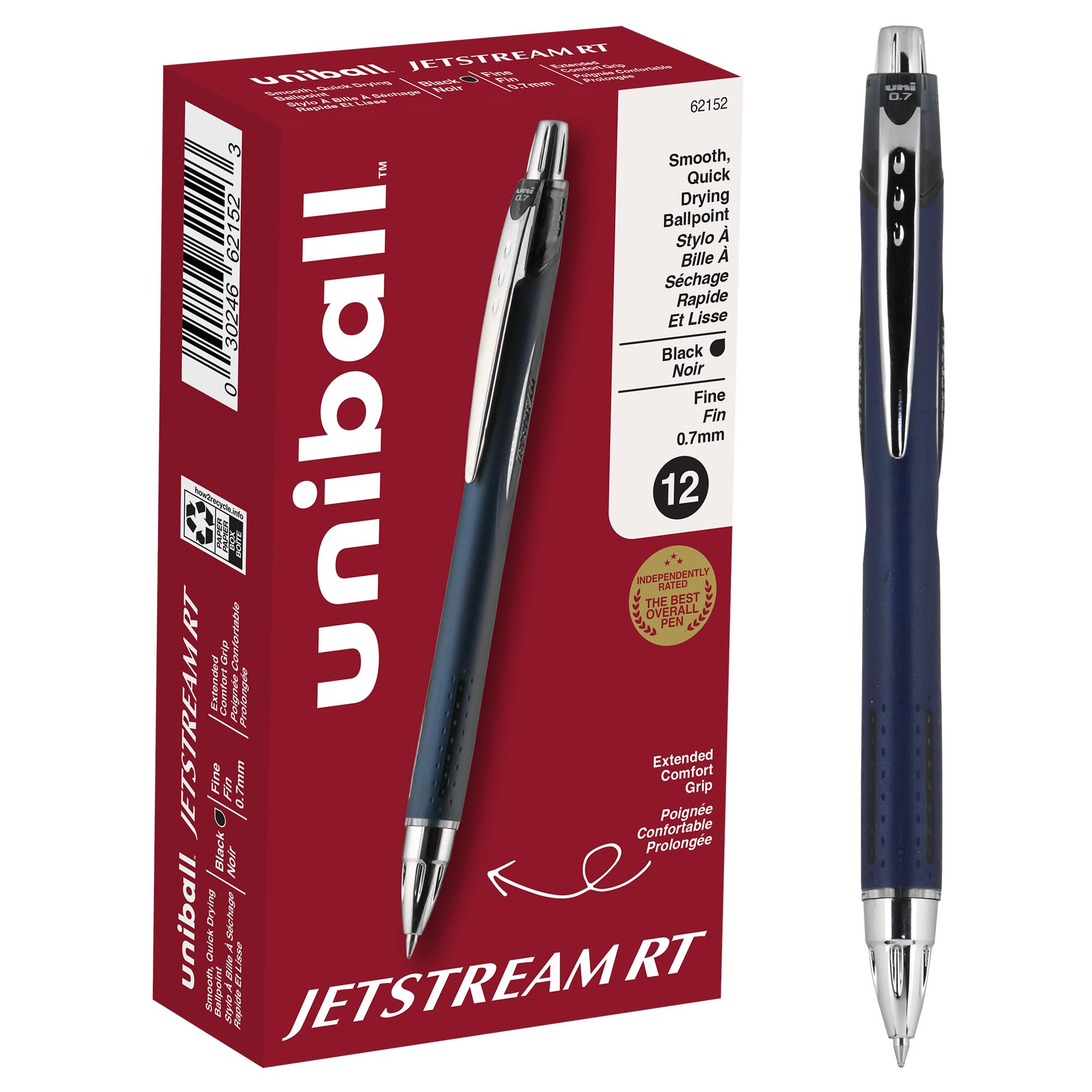 uni-ball Jetstream RT Retractable Roller Ball Pens, Fine Point, Black Ink, Pack of 12