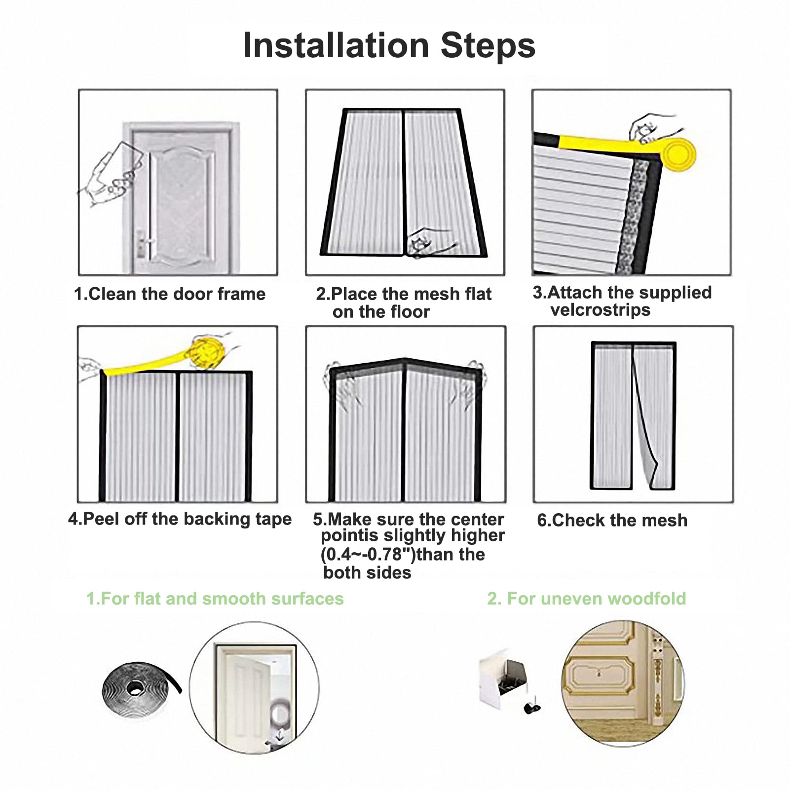 White Magnetic Screen Door Fits Door Size 32x80in Screen Size 34x82in Heavy Duty Mesh Full Frame With Magic Tape