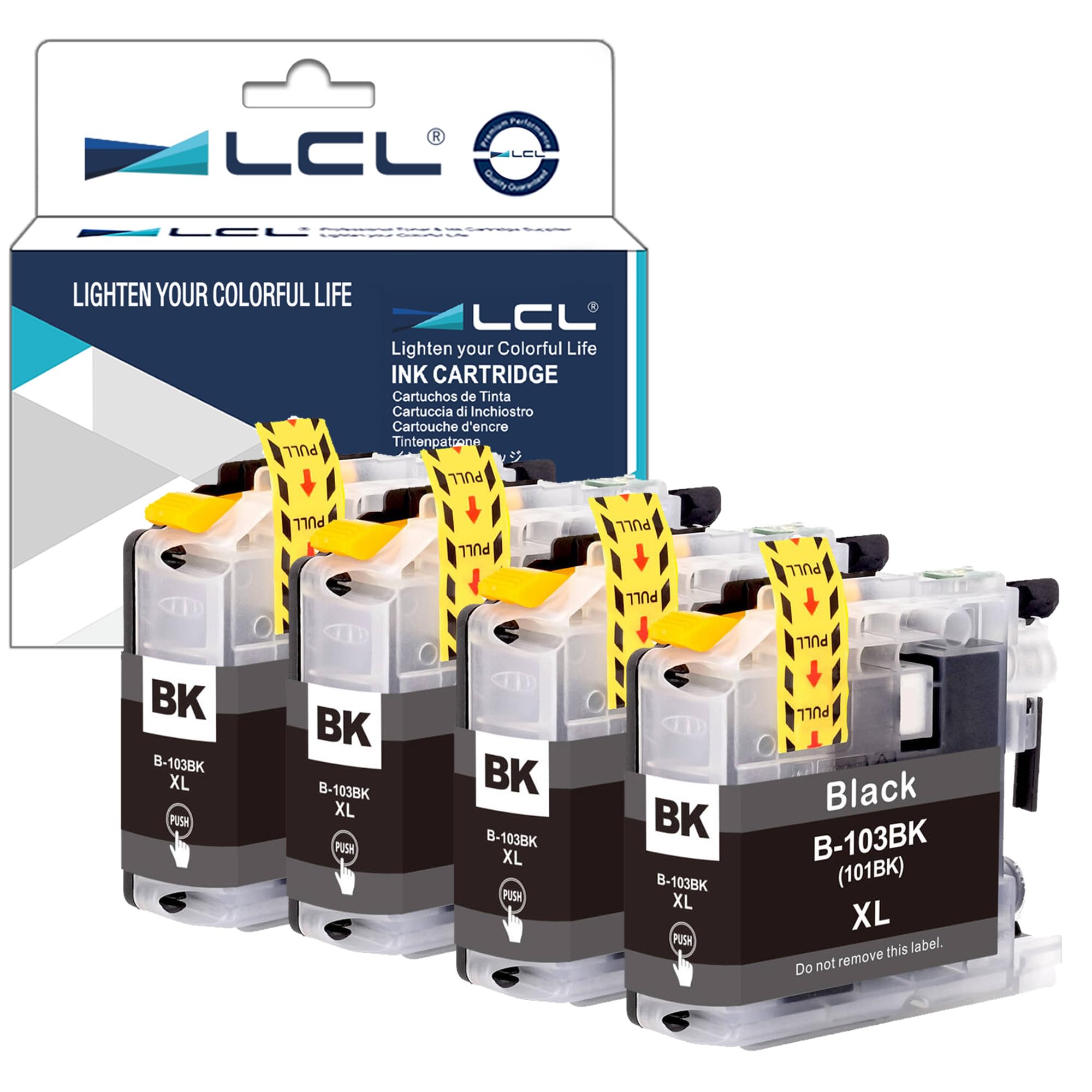 LCL Compatible Ink Cartridge Replacement for Brother LC101 LC101XL LC-103 LC103 XL LC103XL LC101BK LC103BK High Yield (4-Pack Black)for DCP-J132W DCP-J152W DCP-J172W DCP-J4110DW DCP-J552DW DCP-J752DW