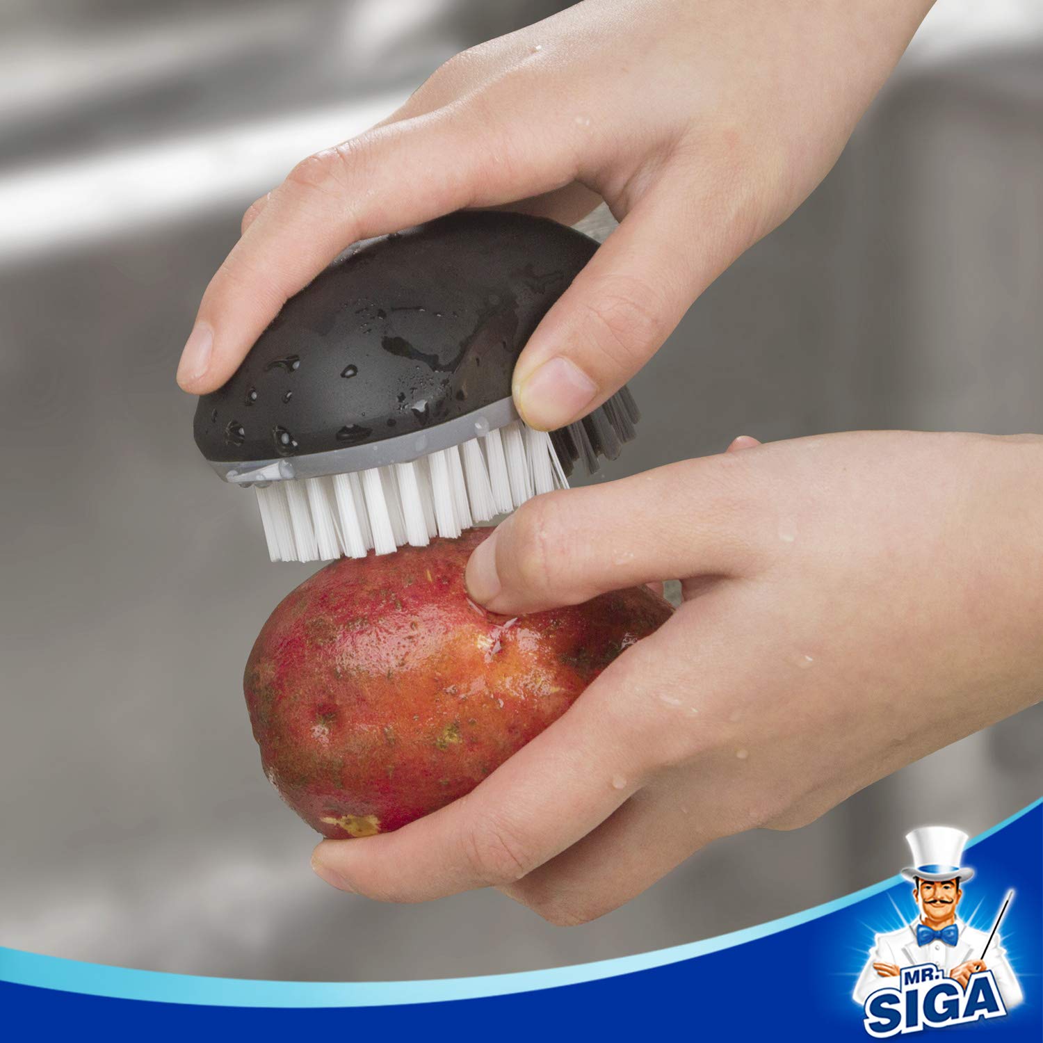 MR.SIGA Fruit and Vegetable Cleaning Brush, Pack of 2, Black