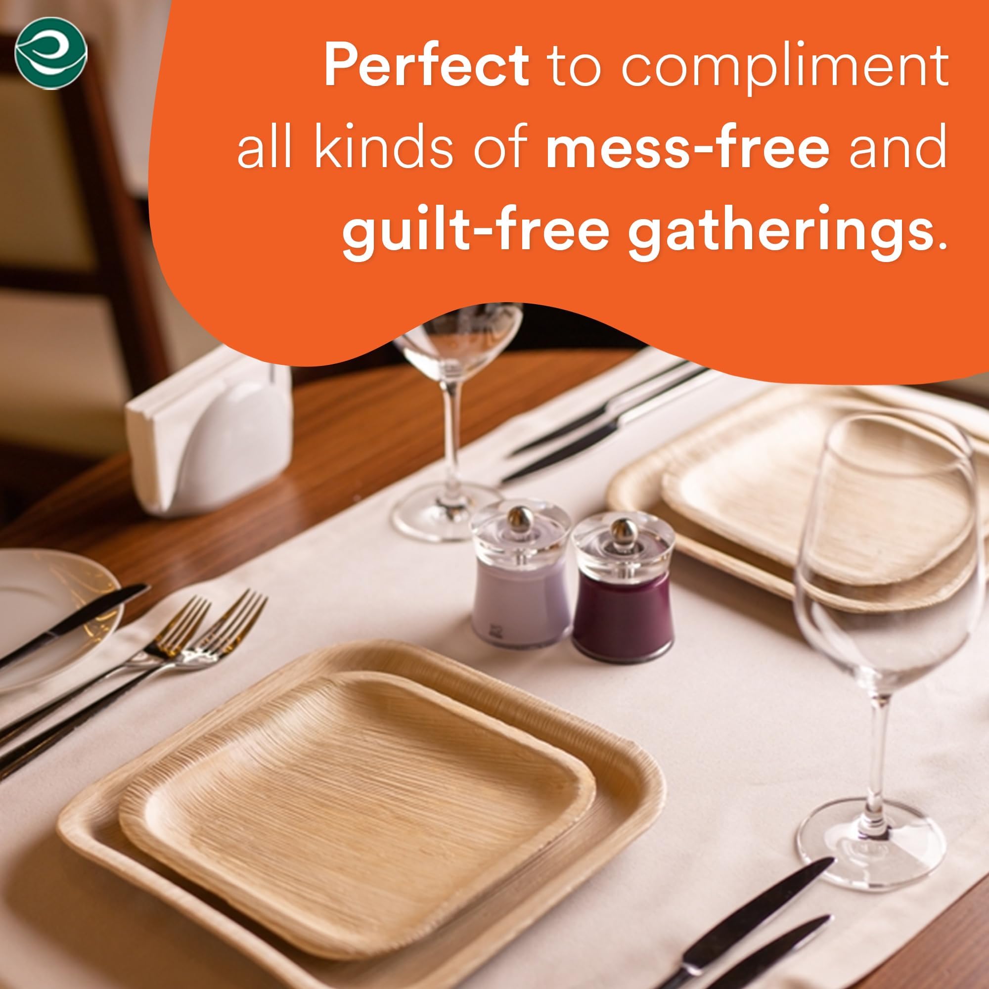 ECO SOUL 100% Compostable 10 Inch & 7 Inch Palm Leaf Plates [50-Pack] I Premium Disposable Plates Set I Heavy Duty Eco-Friendly Bamboo Plates Like I Biodegradable Party Plates Pack