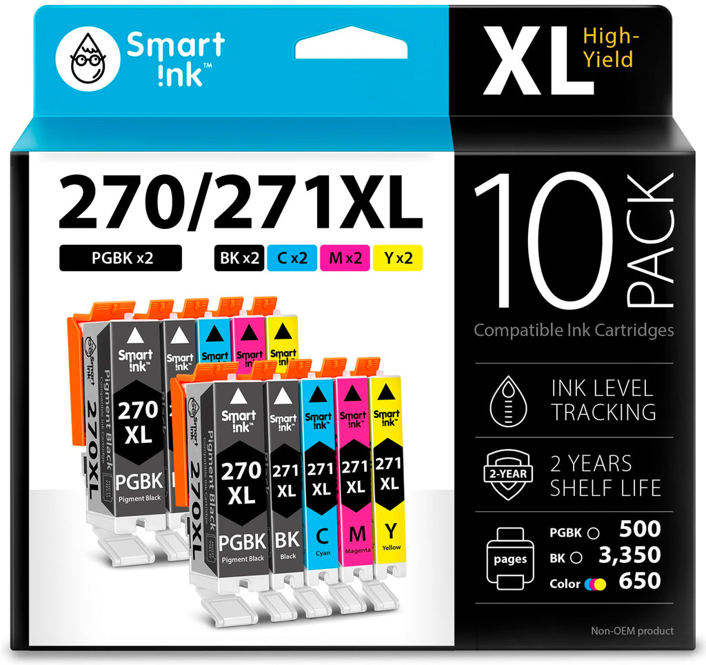 Smart Ink Compatible Ink Cartridge Replacement for Canon PGI 270 XL CLI 271 (2PGBK/BK/C/M/Y 10 Pack Combo) to use with PIXMA MG5720 MG5721 MG5722 MG6820 MG6821 MG6822 TS5020 TS6020