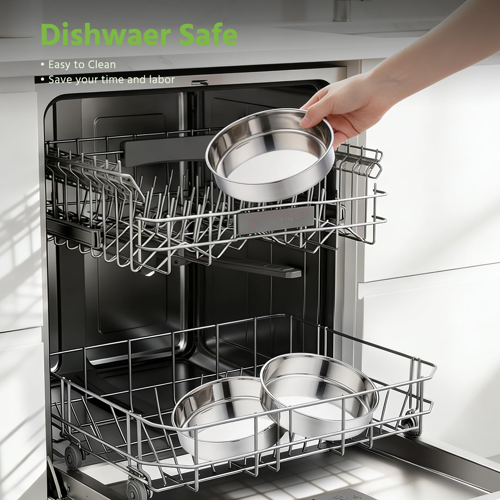 8 Inch Cake Pan Set of 3, E-far Stainless Steel Round Layer Cake Baking Pans, Non-Toxic & Healthy, Mirror Finish & Dishwasher Safe