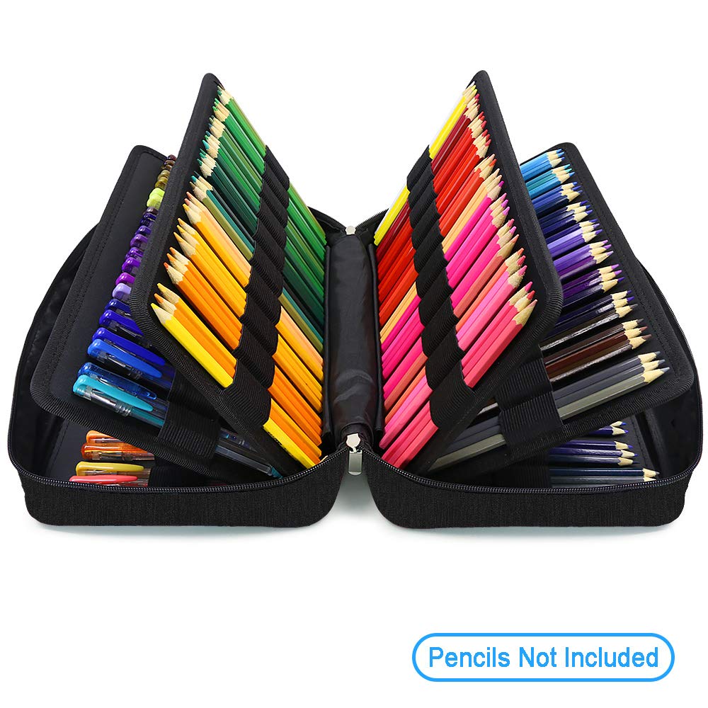 Big Capacity Colored Pencil Case - 300 Slots Large Pen Case Organizer with Multilayer Holder for Prismacolor Colored Pencils & Gel Pen by YOUSHARES (Black