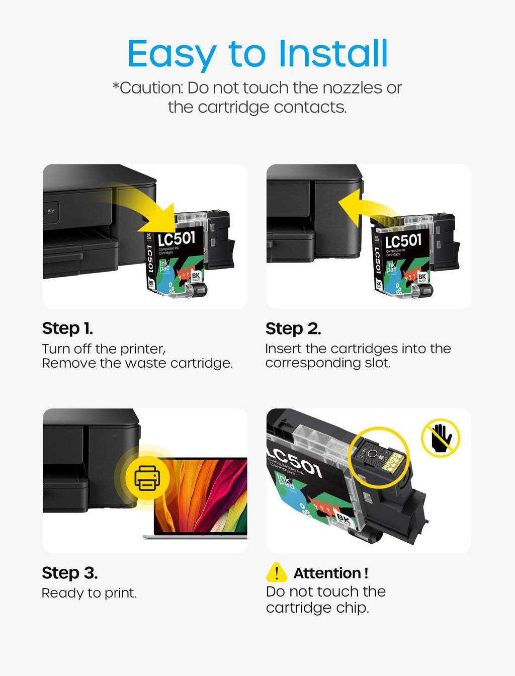 Compatible with LC501 High Yield Ink Cartridges Compatible for Brother LC 501 Work for Brother MFC-J1360DW, MFC-J1410DW, MFC-J1260DW Printer 2 Pack, Black