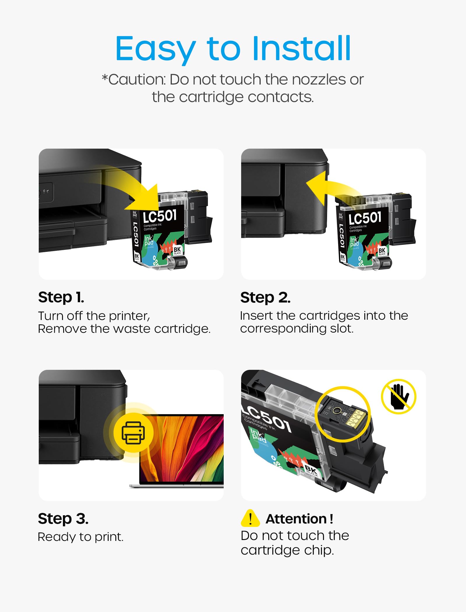 Compatible with LC501 High Yield Ink Cartridges Compatible for Brother LC 501 Work for Brother MFC-J1360DW, MFC-J1410DW, MFC-J1260DW Printer 2 Pack, Black