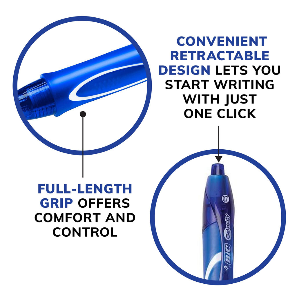 BIC Gelocity Quick Dry Blue Gel Pens, Medium Point (0.7mm), 12-Count Pack, Retractable Gel Pens With Comfortable Full Grip