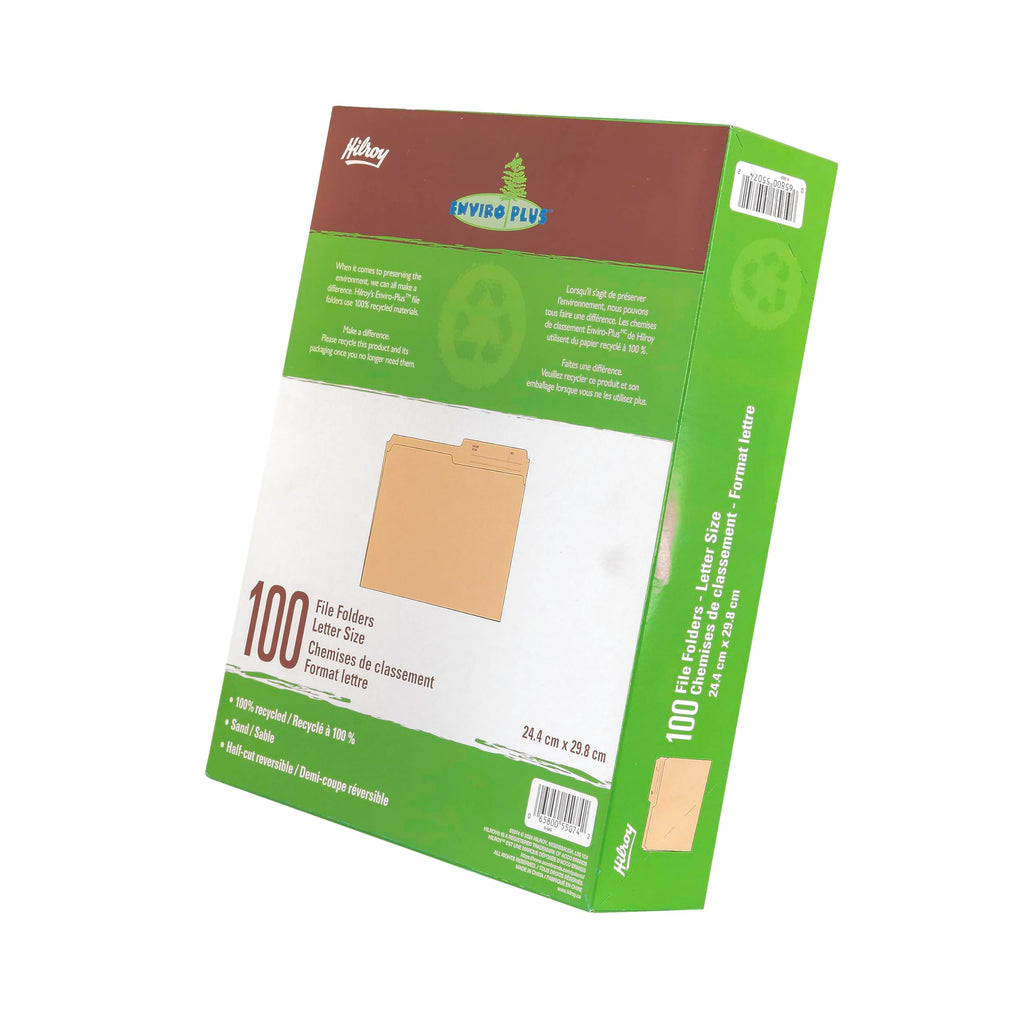 Hilroy Enviro-Plus Recycled File Folders, Letter Size, 100 Per Box, Sand Colour (55074)