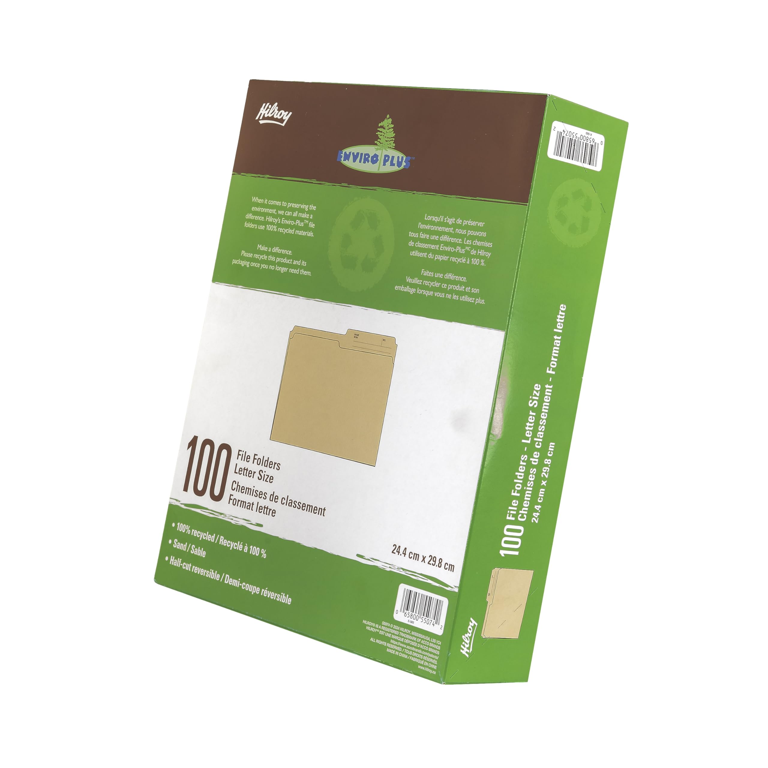 Hilroy Enviro-Plus Recycled File Folders, Letter Size, 100 Per Box, Sand Colour (55074)