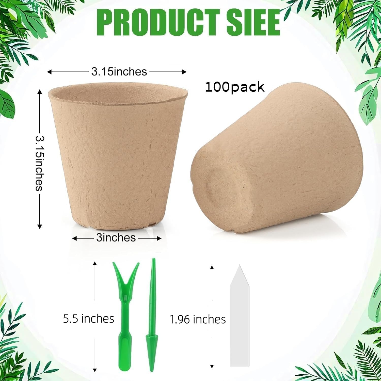 100-Pack 3 Inch Peat Pots for Seedling with Plant Labels, Biodegradable Plant Cups, Seed Starter Pots with Mini Seedling Tools for Garden Germination Nursery Pot