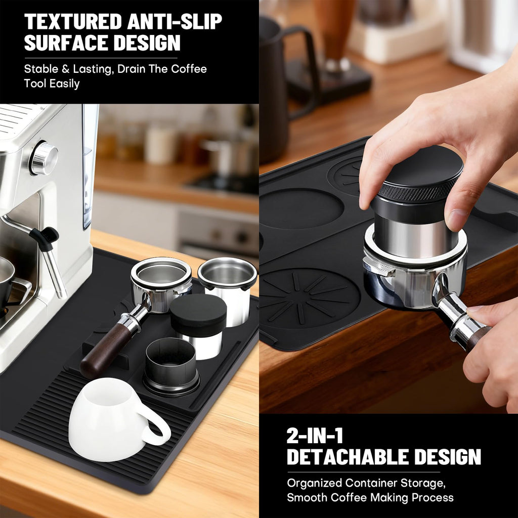 Silicone Coffee Mat Compatible with Ninja Luxe Espresso Coffee Machine ES601/ES701 & Most Home Espresso Machines - 23"x15" Anti-Slip Heat-Resistant - Maker Bar | Tamping Mat (2-in-1)