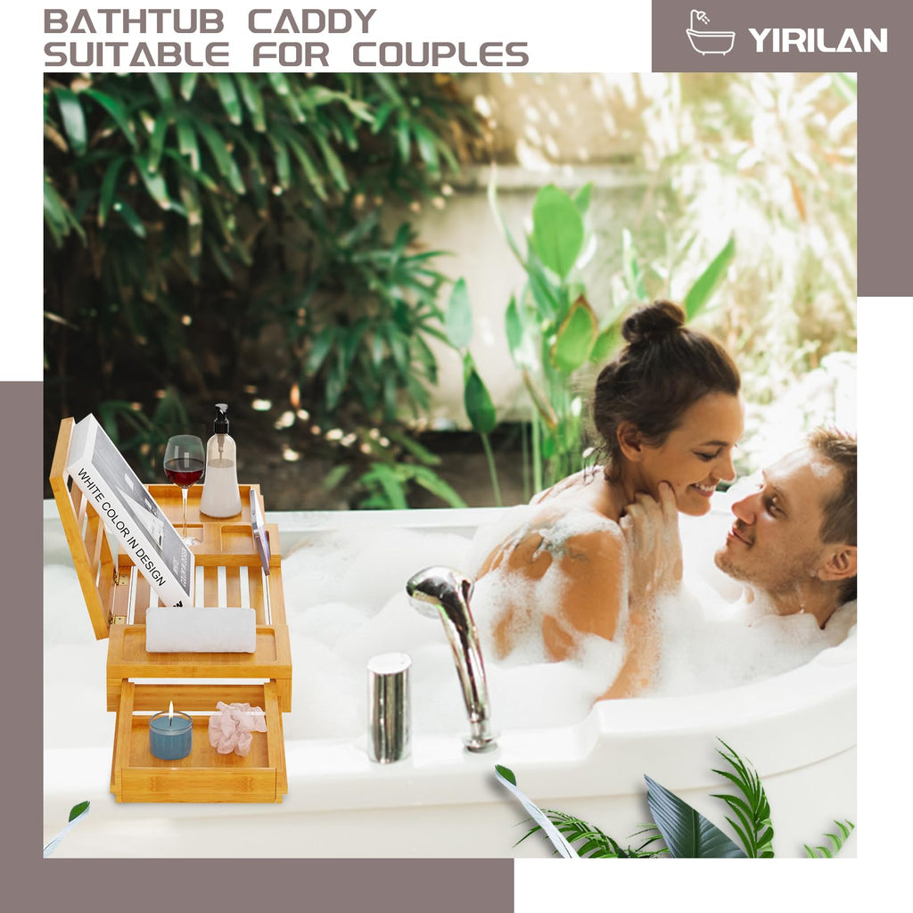 Yirilan Bamboo Bathtub Tray, Expandable Bath Tray for Tub, Bathroom Trays for Bathtub, Bathtub Caddy, Gift for Loved Ones (Bamboo)